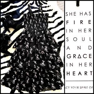 Spirit of Grace Smocked Ruffle Tiered Black Floral Dress NWT M CLASSY Cowgirl